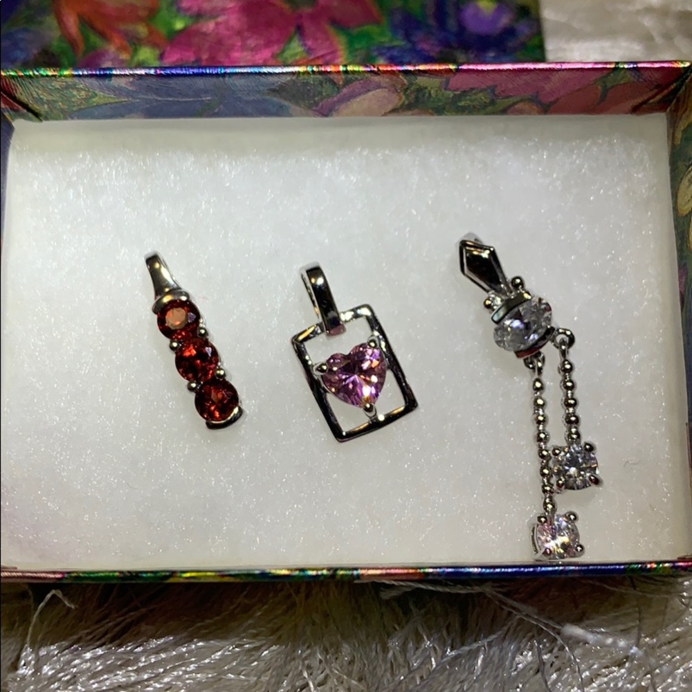 Set of 3 Semi Precious Stone Silver Pendants